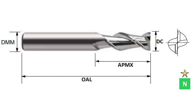 12.0mm 2 Flute 45 Degree (3mm length of cut) ALU-XP Carbide Slot Drill